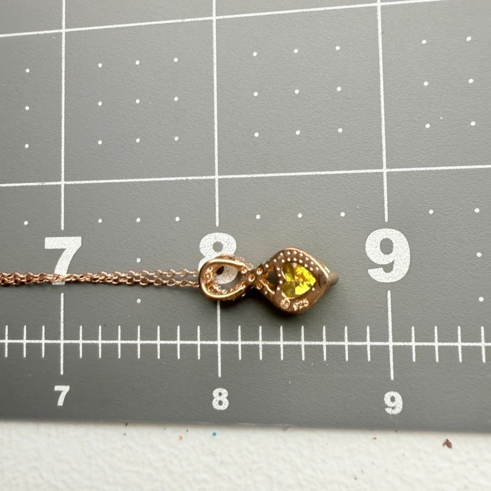 Rose Gold Sterling Silver Heart Pendant Necklace Yellow Crystal Statement Boho - Picture 6 of 6